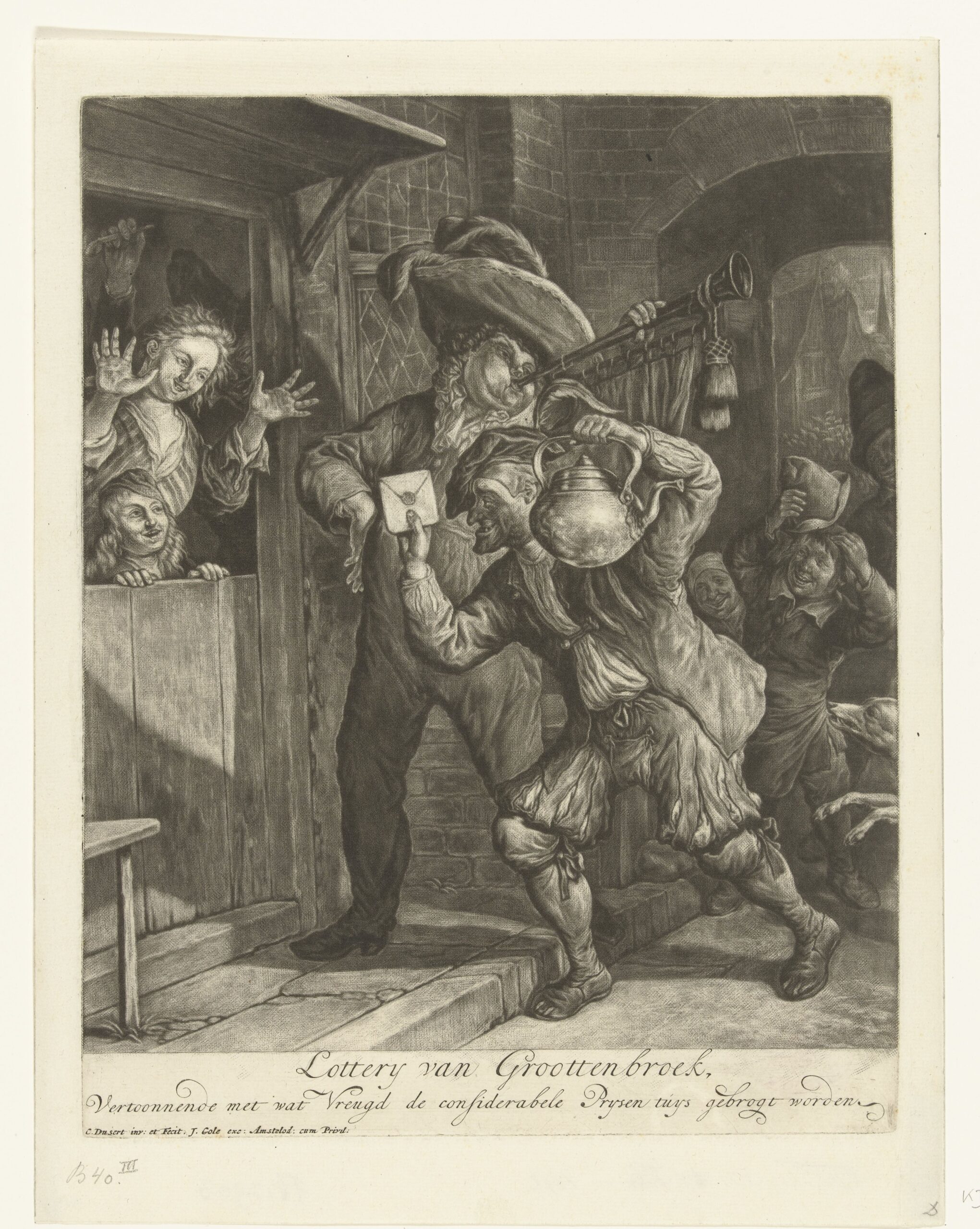 Gelukkige winnaars van een loterij in 1694, door Cornelis Dusart