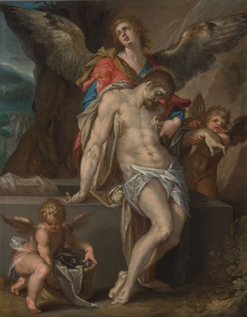 Bartholomeus Sprangers voorstelling van engelen met het gewond lichaam van Jezus